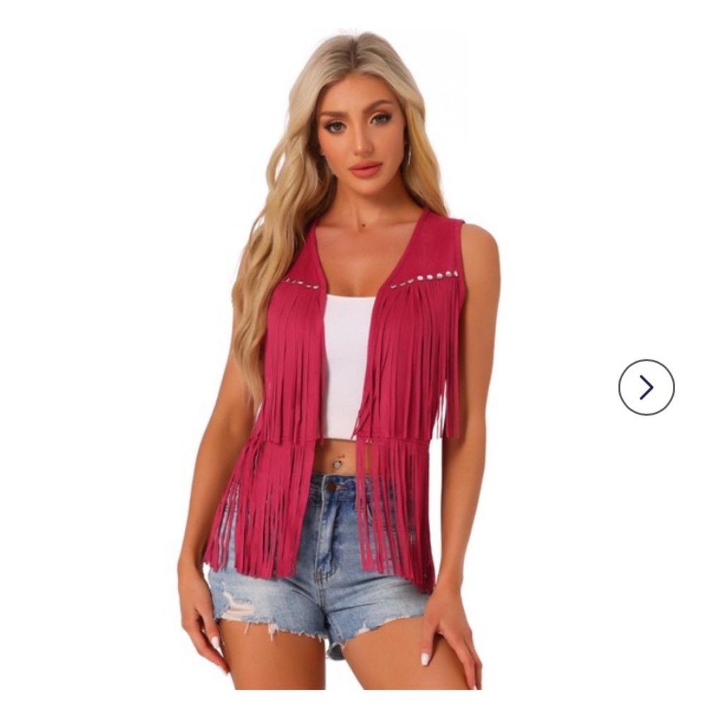 Allegra K Women's Red Fringe Vest with Rivets